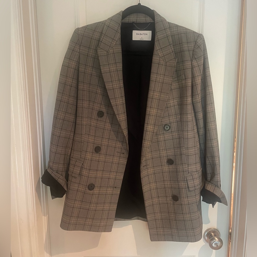 Babaton Checkered Blazer in Black, Grey and Cream